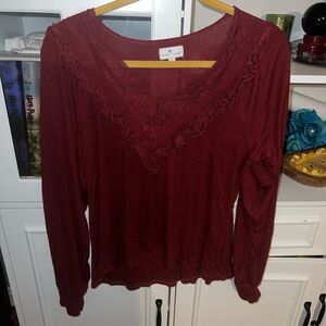 True Craft Burgundy Lace V-Neck Blouse